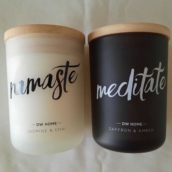 2 DW Home Scented Candles Jasmine & Chai (Namaste) Saffron & Amber (Meditate) - Picture 1 of 3
